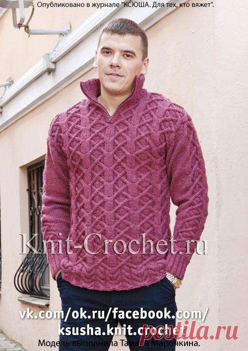 Пуловер мужской поло спицами.