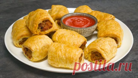 Пирожки с мясом из слоеного теста