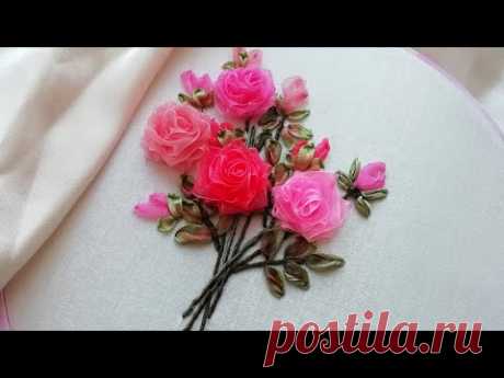 Вышивка лентами * Букет из роз * красивый дизайн для розы #malina_gm