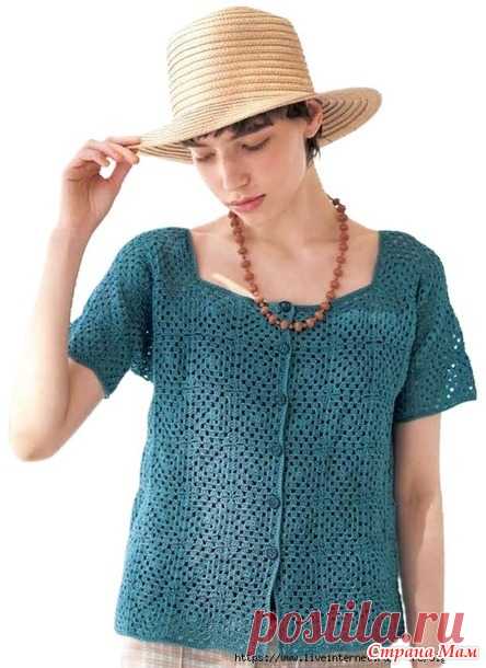 Летний жакет из ажурных квадратов (безотрывно). Крючок