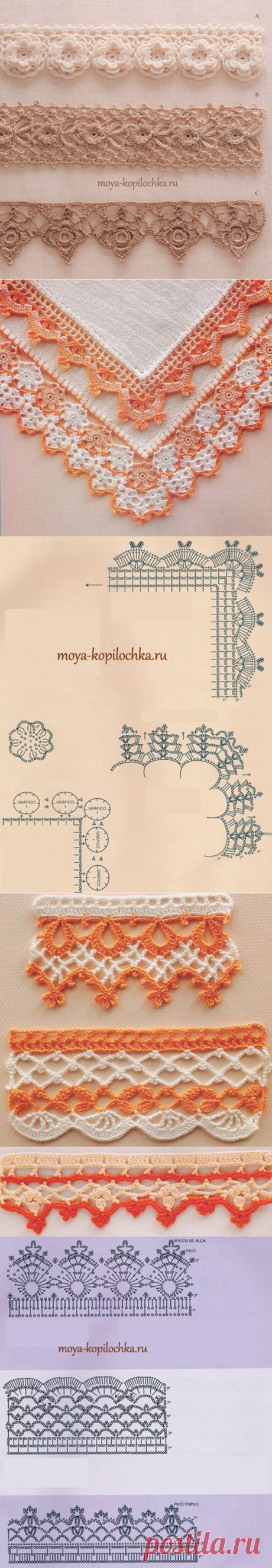 42 образца вязаного кружева для отделки края изделия со схемами - Вязание - Моя копилочка