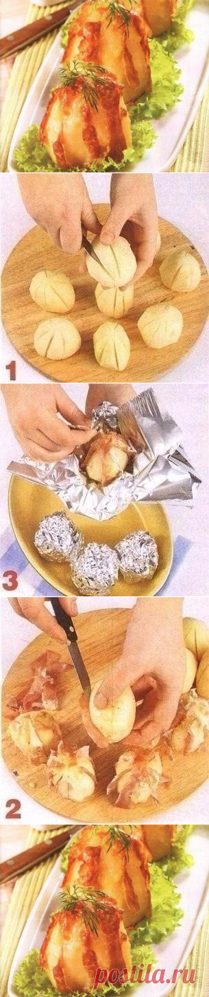 Как приготовить картофель запеченный в фольге с сыром и ветчиной - рецепт, ингридиенты и фотографии