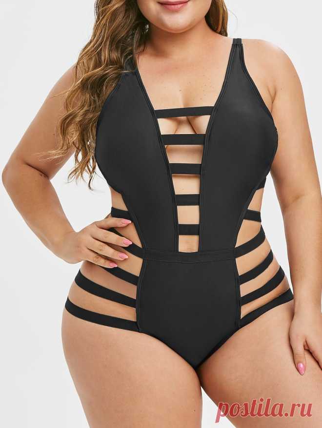 [41% OFF] 2020 Ladder Cutout Bandage Plus Size One-piece Swimsuit In BLACK | DressLily