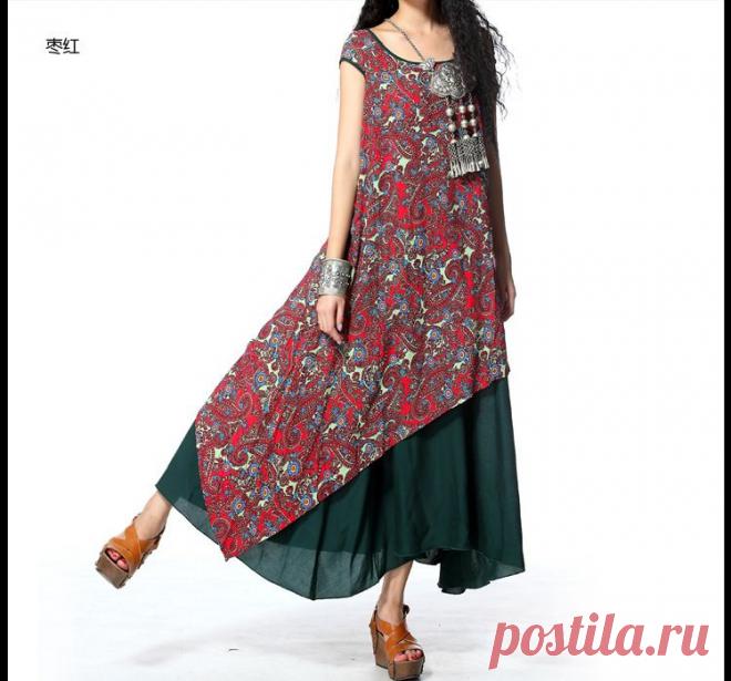 Yuzi 2015 новый винтаж и ретро этнические платья вышивка о образным вырезом с коротким рукавом асимметричный макси комбо женщины одеваются A6036 vestido купить на AliExpress