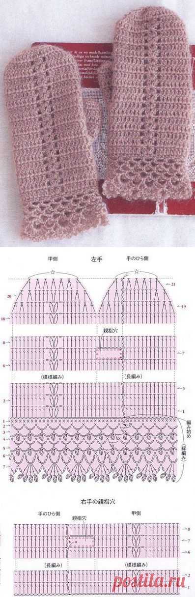 Связать варежки крючком