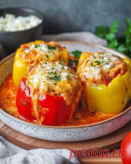 Gefüllte Paprika mit Reis und Feta Rezept einfach zubereiten. - GourmetIdeen Gefüllte Paprika mit Reis und Feta sind ein köstliches und nahrhaftes Gericht, das sich perfekt für die ganze Familie eignet. Diese farbenfrohen Paprika sind