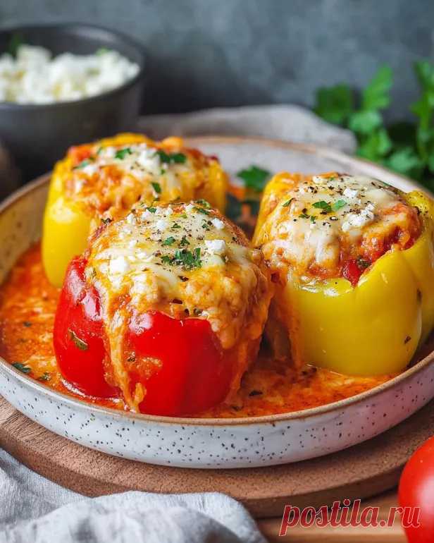 Gefüllte Paprika mit Reis und Feta Rezept einfach zubereiten. - GourmetIdeen Gefüllte Paprika mit Reis und Feta sind ein köstliches und nahrhaftes Gericht, das sich perfekt für die ganze Familie eignet. Diese farbenfrohen Paprika sind