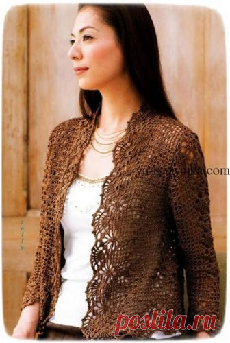 Жакет с ажурными планками, крючком. Схемы. / ya-hozyaika.com