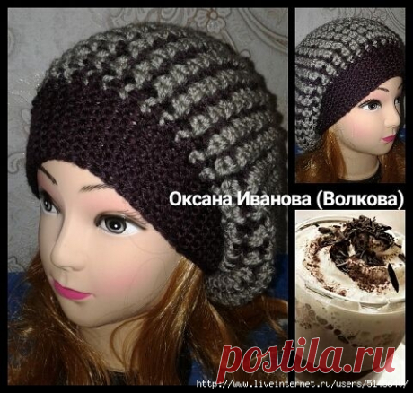 Берет спицами узором *букле двухцветное*