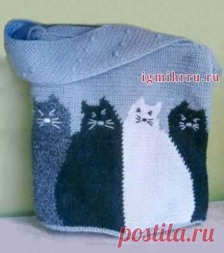 Сумка Важные коты. Вязание крючком