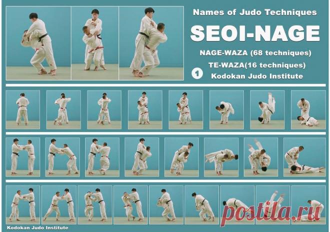 Download.Judo throw seoi-nage.Poster. Format A2 (420 × 594) mm. Judo throw.International terminology: seoi-nage手技 / Te-waza 背負投 / Seoi-nageThe poster for the decoration of the sports hall.This technique belongs to the group of throws Te-waza. The throwing technique is demonstrated by Japanese experts from the Kodokan Institute. One of the most popular and spectacular judo throws.