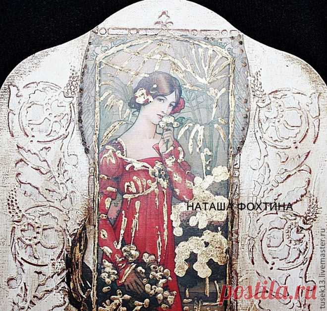 Декупаж. Используя объёмную пасту, создаём поверхность, похожую на резьбу по кости. Мастер класс