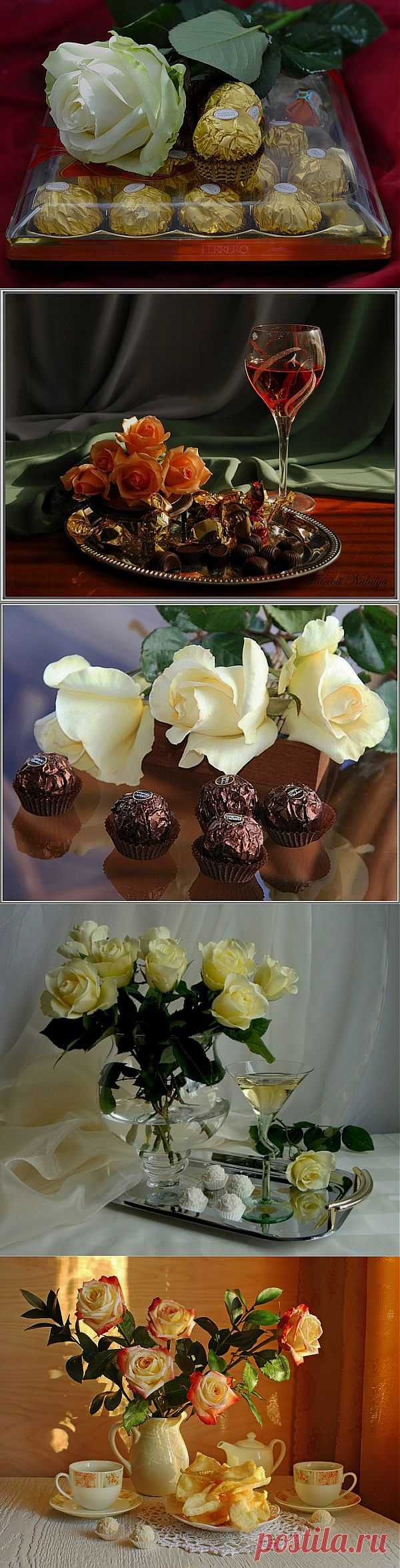 Натюрморты Розы и конфеты.