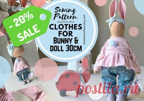 Sewing Pattern Bunny Clothes, Bunny Cloth Tutorial, Bunny DIY Pattern, Bunny Rag Doll, PDF Doll Cloth, Interior Rag Doll Handmade by Yulia K Bunny Doll Clothes Sewing Pattern for Interior Doll by master Yula K.  Pattern uncludes Bunny Doll Clothes sewing tutorial. Same cloth sewing tutorial fits standard Yulia 30 cm doll. Pattern is for 30 cm (11.9 inch) bunny cloth by master Yulia K.  Pattern is made in PDF format: 12 pages, 41 photos +