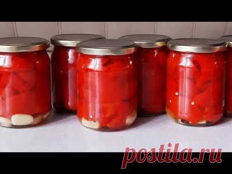 Запеченный маринованный очень вкусный перец на зиму!Рецепт:
болгарский перец- 3 кг 300 грамм
В каждую банку обьемом 500 мл:
2 зубка чеснока
6-8 горошин черного перца
2 столовые ложки  сахара
чайная ложка соли
2 столовые ложки уксуса 9%
столовая ложка рафинированного масла
крутой кипяток
При необходимости стерелизовать в духовке при 150С 15 минут!