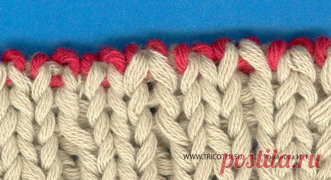 tricoter.su - Спицы - Техника - Закрепление петель последнего ряда у полотна связанного резинкой 2х2.