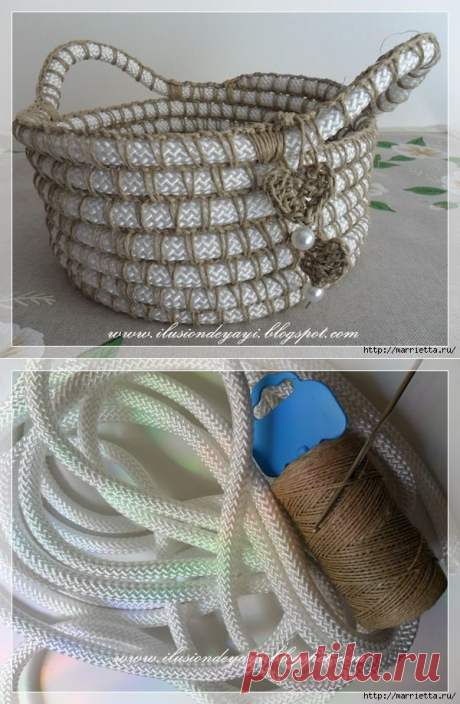 Корзинка из нейлоновой веревки и шпагата. Мастер-класс | РУКОДЕЛИЕ