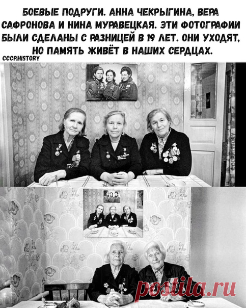 "Боевые подруги". Анна Чекрыгина, Вера Сафронова и Нина Муравецкая. Эти фотографии были сделаны с разницей в 37 и 19 лет.