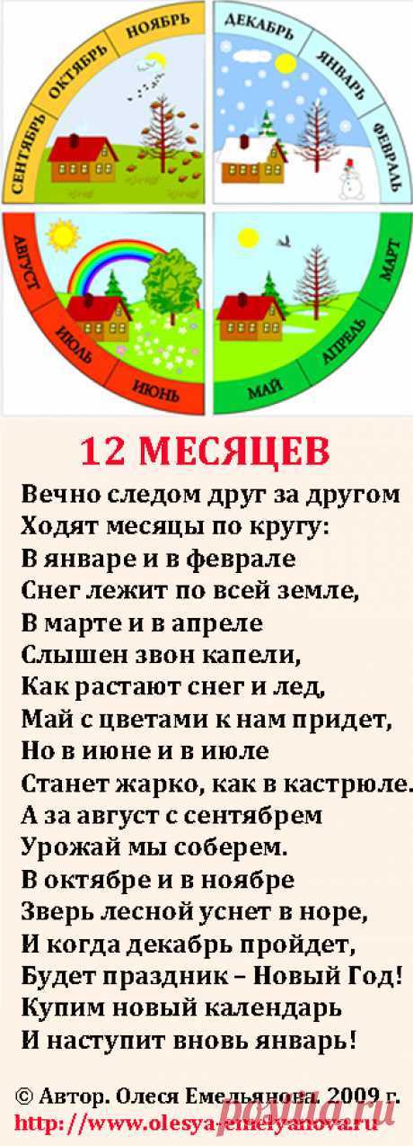 Олеся Емельянова. Стихи-запоминалки про календарные месяцы. Стишок, чтобы выучить календарные месяцы.