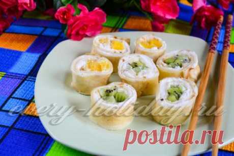 Сладкие роллы из блинов, рецепт с фото