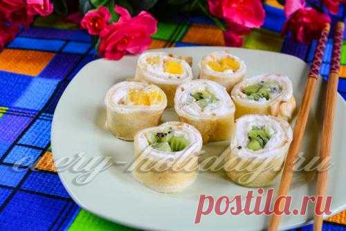 Сладкие роллы из блинов, рецепт с фото