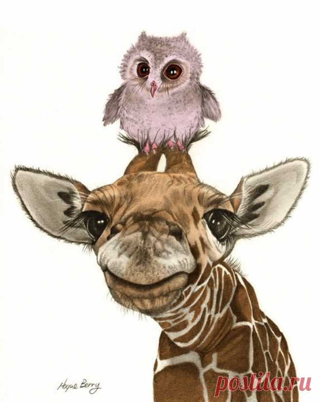 The Giraffe and The Owl 8x10 print from my | Etsy