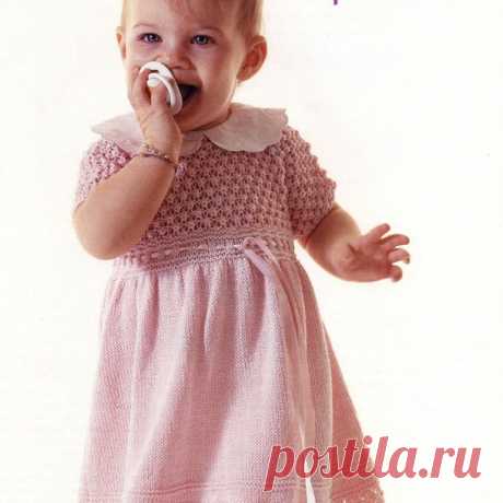 Розовое платье спицами для девочки 1 - 1,5 лет | knittingmania.ru