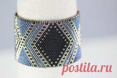 Peyote Pattern - Josephine Bracelet in Black, Blue and Silver - Digital Download…