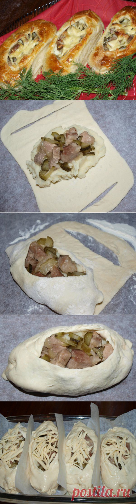 ЛОДОЧКИ из слоеного теста с картофелем, мясом и огурчиками - Простые рецепты Овкусе.ру
