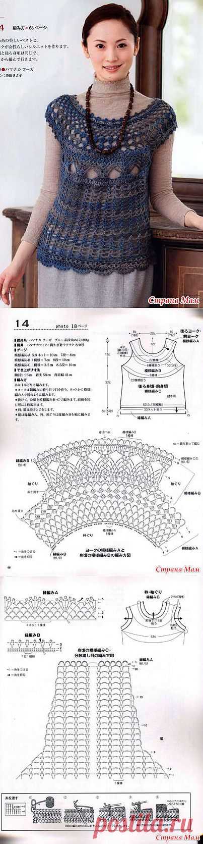Ажурная безрукавка с круглой кокеткой. Крючок.: Дневник группы "ВЯЗАНАЯ МОДА+ ДЛЯ НЕМОДЕЛЬНЫХ ДАМ" - Страна Мам