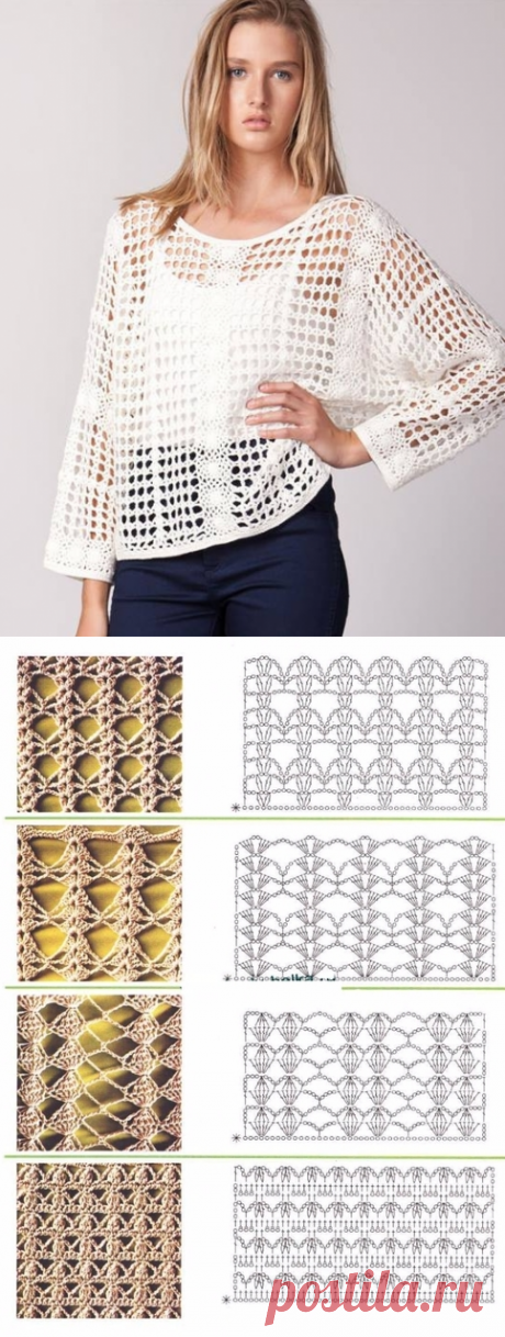 Летняя ажурная кофточка – сетка вязаная крючком. Белая кофточка связанная узором сетка | Вязание для всей семьи