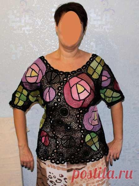 Вязание: туника с витражными розами (вязание крючком, крючок, туника, кофточка, розы макинтош,светлана томина)  - мастер класс фото