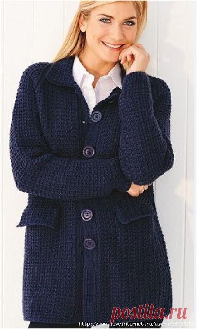 Классический длинный жакет с карманами и рукавом реглан 


 Длинный жакет с карманами и рукавом «реглан» связан простым рисунком.  

Размеры:Окружность груди – 81 (86, 91, 97, 102, 107) см,
Окружность груди готового изделия – 92 (98, 104, 110, 116, 122.5) …