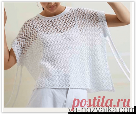 Летнее пончо спицами. Пончо спицами из двух прямоугольников Ажурное летнее пончо связанное двумя прямоугольными полотнами, с небольшим цельновязанным рукавчиком, который оформлен открытой с каждой стороны подгибкой для кулиски.