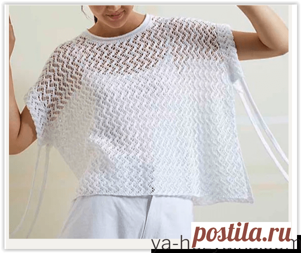 Летнее пончо спицами. Пончо спицами из двух прямоугольников Ажурное летнее пончо связанное двумя прямоугольными полотнами, с небольшим цельновязанным рукавчиком, который оформлен открытой с каждой стороны подгибкой для кулиски.