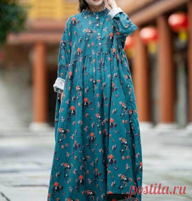 Women Cotton long dresses plus size boho maxi dress skater | Etsy