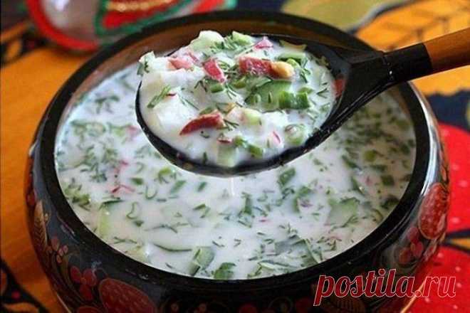 Окрошка на сыворотке и кефире с двумя видами мяса / Простые рецепты