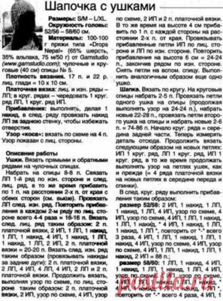 Шапка с ушками спицами