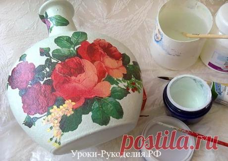 Декор бутылки в стиле шебби шик/ Уроки Рукоделия Анна Драновская.