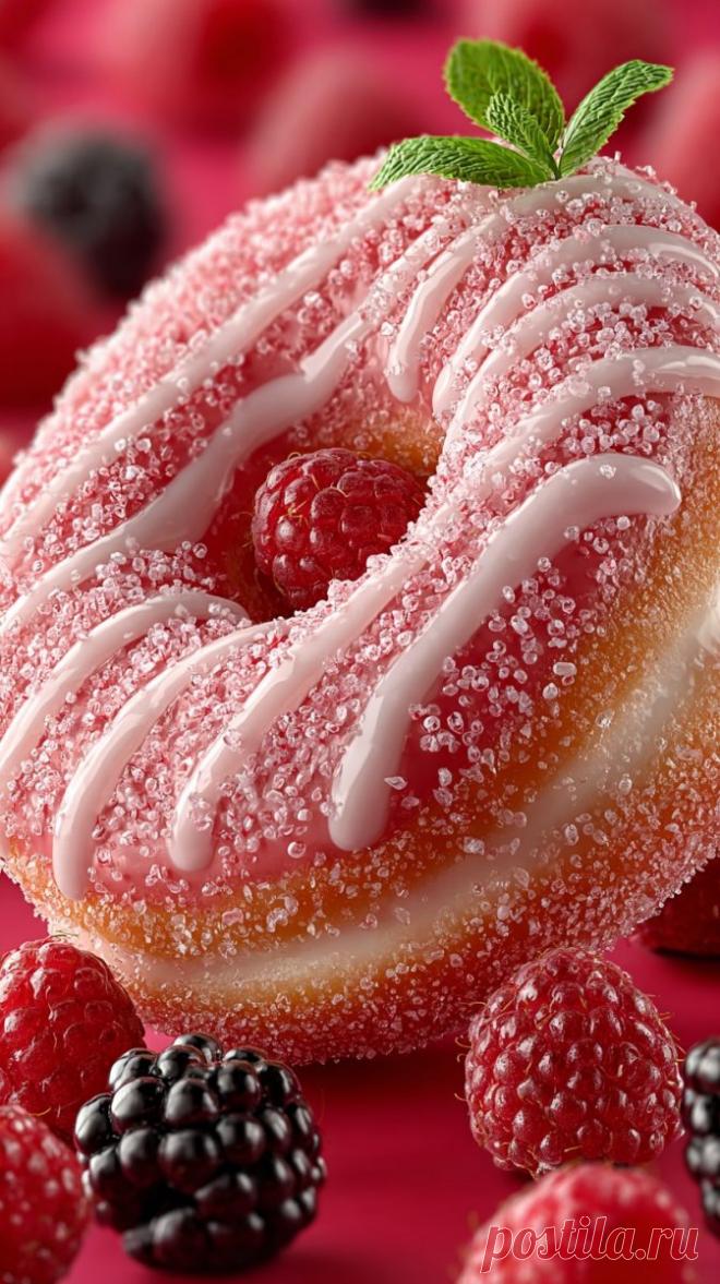 Розовый пончик с малиной и ежевикой: аппетитный десерт в стиле HDR. Картинка из нейронной сети Midjourney - Midjourney примеры промтов - Форум ИИ о нейросетях - Yes Ai