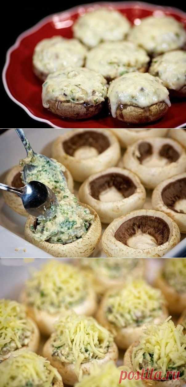 Шампиньоны с курицей и сыром.