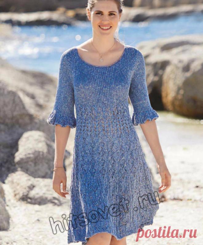Вязаное платье с воланами на рукавах - Хитсовет Красивое вязаное платье с воланами на рукавах из натурального шелка со схемами и пошаговым бесплатным описанием вязания.