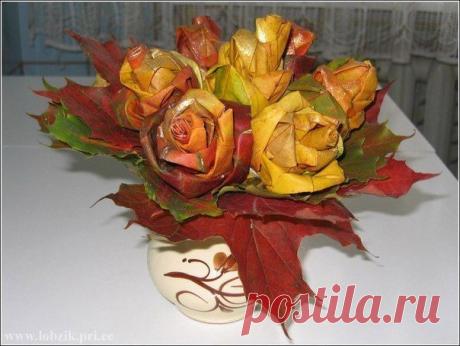 Осенний букет своими руками: розы из кленовых листьев