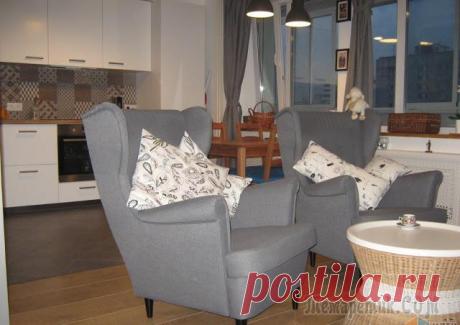 Квартира-студия из маленькой однушки 34 кв. м Со слов автора. Решение сделать из маленькой однушки 34 кв студию, зрело давно, уж очень неудобно было спать на диване, комнатка была небольшая-поставишь шкаф, комод и пространства нет.
Мы живем с муж...