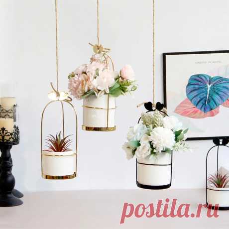 Nordic vase hanging basket wrought iron flower pot hanging iron frame flower stand hydroponic flower pot modern wall decoration decoration Sale - Banggood.com