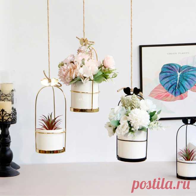 Nordic vase hanging basket wrought iron flower pot hanging iron frame flower stand hydroponic flower pot modern wall decoration decoration Sale - Banggood.com