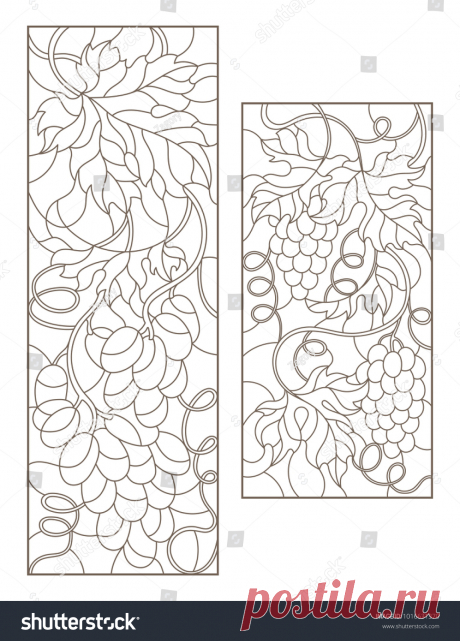 Стоковая векторная графика «Set Contour Illustrations Stained Glass Grapes» (без лицензионных платежей), 1016631370: Shutterstock