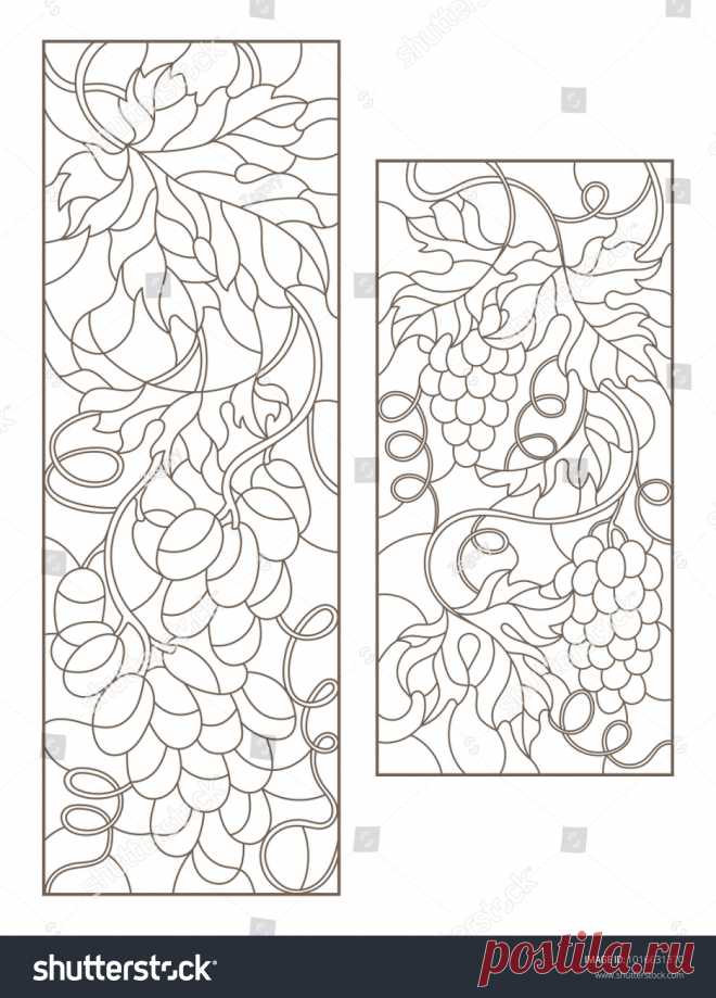 Стоковая векторная графика «Set Contour Illustrations Stained Glass Grapes» (без лицензионных платежей), 1016631370: Shutterstock