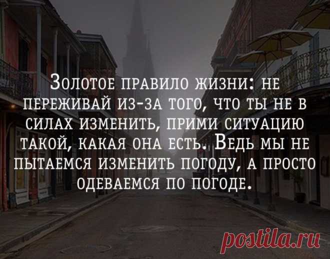 Золотое правило жизни: не переживай из-за того, что ты не в силах изменить, прими ситуацию такой, какая она есть. Ведь мы не пытаемся изменить погоду, а просто одеваемся по погоде | Мир позитивных новостей