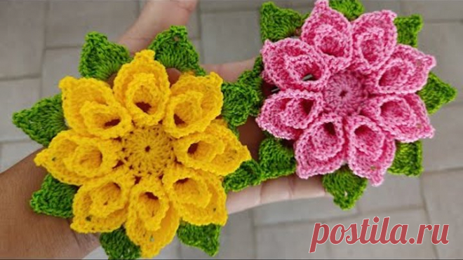 flor de crochê rápida e fácil para aplicação (flor bela)
